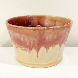 Handcrafted Ceramic Bowl Pink and Cream Apple Baker Baking Dish Pottery Bakeware